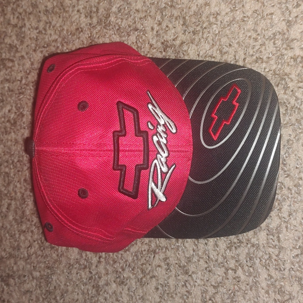 Vintage NASCAR Chevy Racing Cap Red & Black DP Racing Hat General Motors Bowtie
